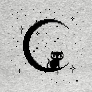 Celestial Pixel Cat & Moon T-Shirt